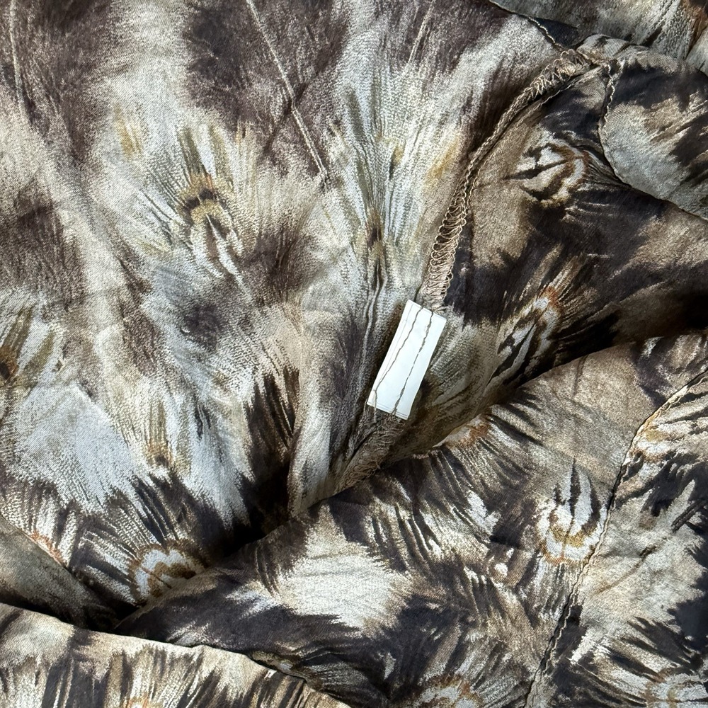 Mango MNG Suit Blouse Womens 8 Large Brown Silk Balloon Sleeve Peacock‎ Feather - Picture 15 of 15